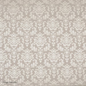 Embroidered linen, light neutral traditional damask fabric