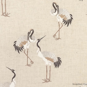 Gathering of Herons brown Embroidered Fabric for Home Decorating