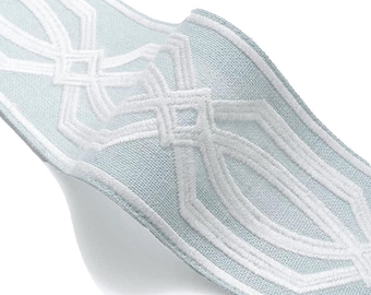 3.25" Corfu Fretwork powder blue Embroidered Trim Tape