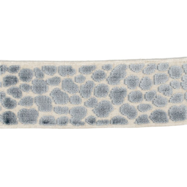 Cheetah Velvet Border Tape Trim Silver Blue