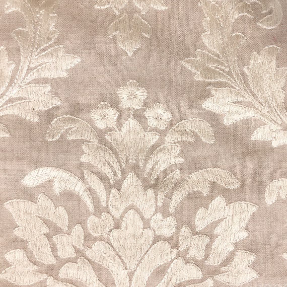 Parisian Linen Embroidered Damask Fabric