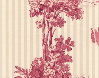 Elway Hall Toile Equestrian Wallpaper Beerenrot und Seladon