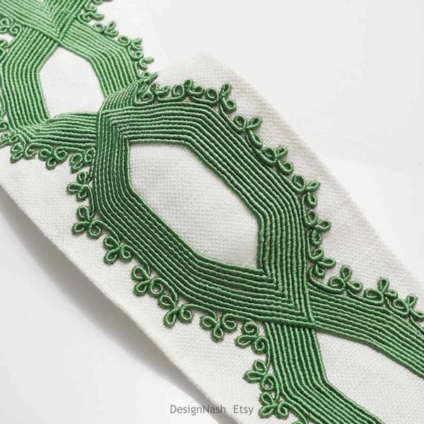 3.25" Charlise Green Embroidered Border Tape