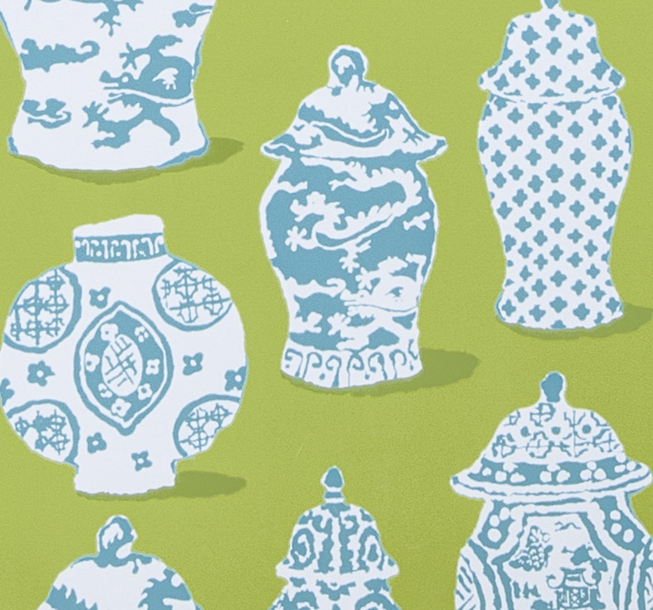 Canton Wallpaper by Dana Gibson Color Lime and Turquoise - Etsy