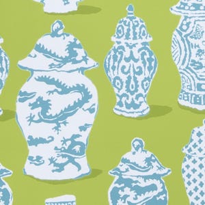 Canton Wallpaper by Dana Gibson Color Lime and Turquoise - Etsy