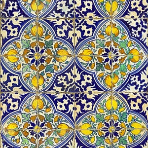 Fortezza Lemons Carta da parati in piastrelle italiane blu e giallo