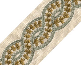 3" Marbella basil and oregano Embroidered Tape Trim