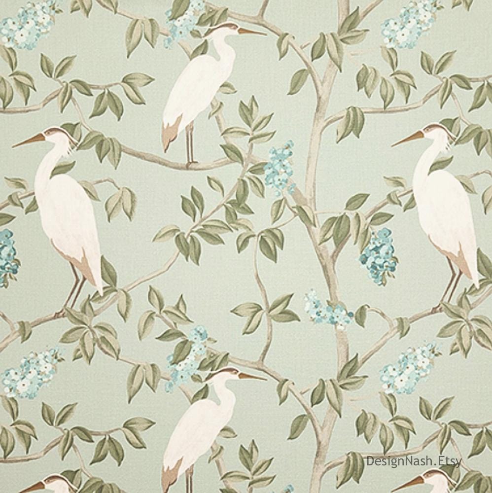 Herons Hiding color seaspray Printed Cotton Fabric for Home Decorating