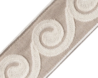 Ocean Scroll flax crewel embroidered Trim Tape
