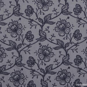 Jaqueline Embroidered French Blue Floral Fabric for Home Decorating