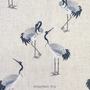 Gathering of Herons blue Embroidered Fabric for Home Decorating