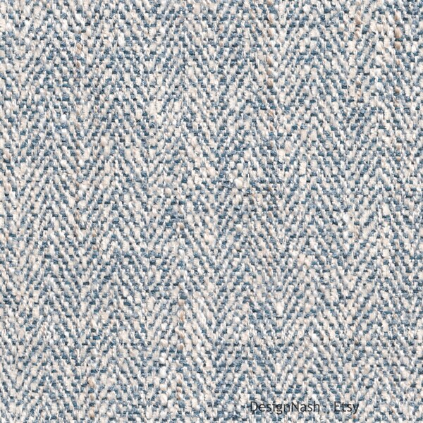 Fenway Rustic Herringbone medium blue Washable Fabric for Upholstery and Home Decorating