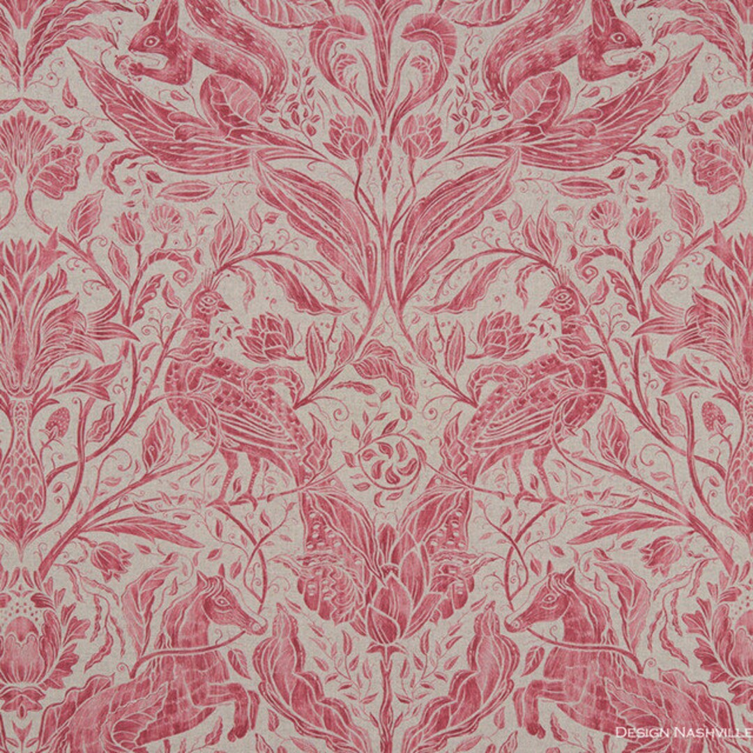 Woodland Menagerie Raspberry Fabric for Home Decorating and Upholstery ...