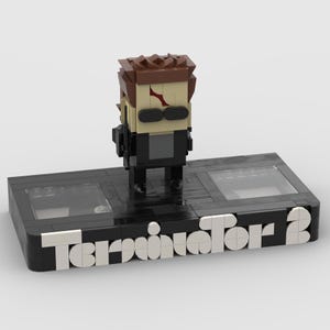 Terminator 2 - Life-Size LEGO VHS Tape with Arnold Schwarzenegger Action Figure – Retro Collector’s Display