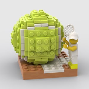 Life-Size LEGO® Tennis Ball Model – 230+ Bricks – Minifigure with Racket & Tennis Court Display | DIY or Pre-Built | Gift for Tennis Fans