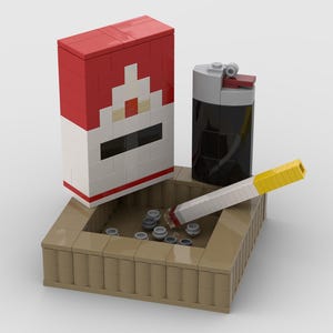 Marlboro Red Cigarette Pack with Lighter, and Cigarette on Ashtray. A fun, unique, and true to size build with original LEGO® Bricks