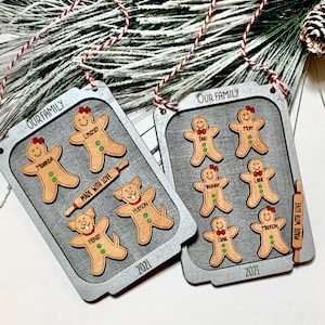 Personalized Gingerbread Family Ornament – Custom Christmas Keepsake, Hand-Painted Holiday Tree Decoration