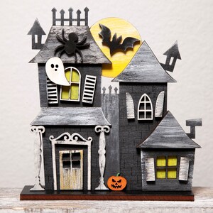 Standing Halloween Haunted House, Tiered Tray decor, Haunted House collection, Halloween 3D decor, Halloween set of standing haunted houses Black house #1