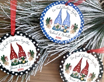 Personalized First Christmas ornament, Gnomes couple Christmas ornament, 1st Christmas Couple Gift, 1st Christmas Together Keepsake