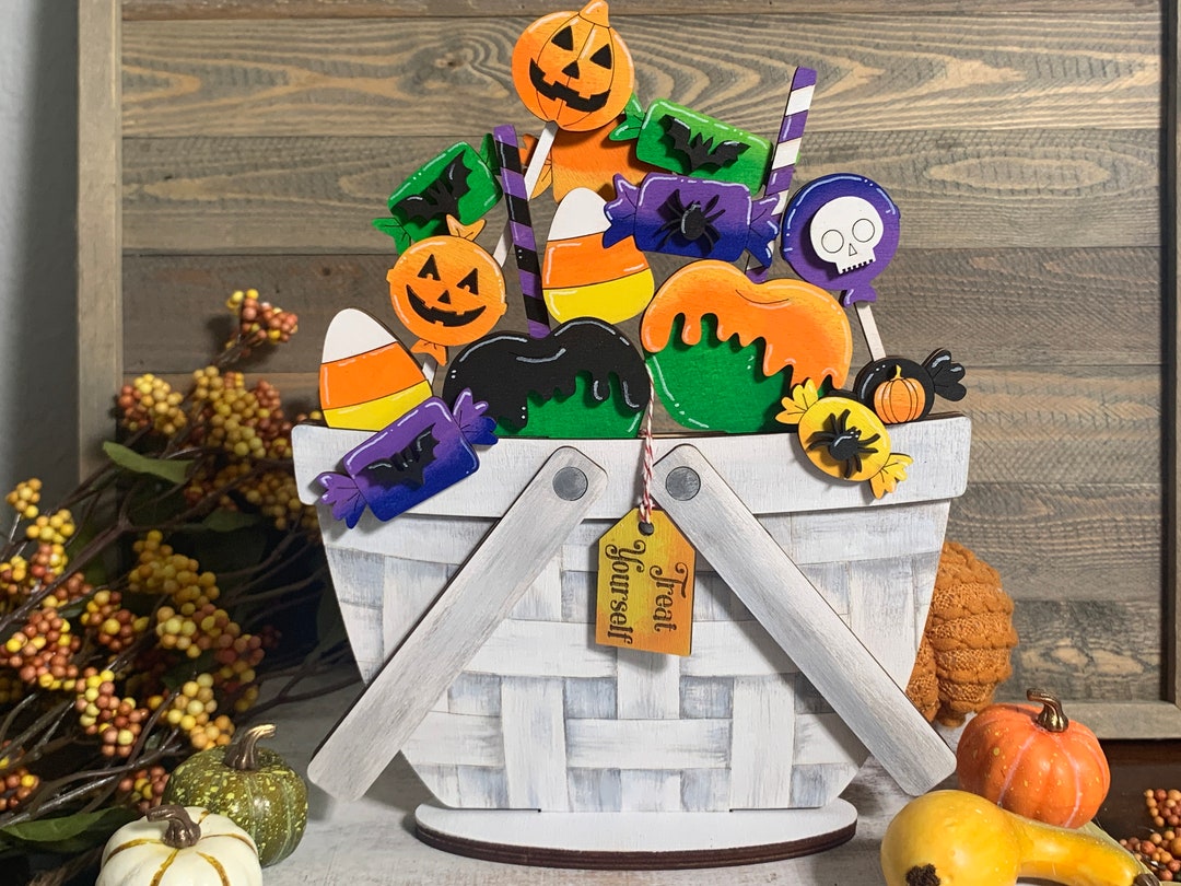 Hand Painted Halloween Candy Basket Sign - Whimsical Fall Decor ...