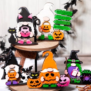 Halloween Gnomes Crew, Tiered Tray Gnome Decor, Cat Gnome, Witch Gnome, Vampire gnome, Mummy gnome,  Pumpkin gnome
