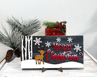 Hand-Painted Reindeer Wooden Sign: Rustic Christmas Mantel Decor