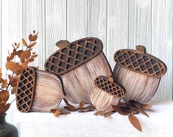 Handmade Wooden Acorn Shelf Sitters: Thanksgiving Tiered Tray Decor