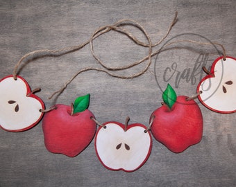 Red Apples Garland Tiered Tray Decor, Kitchen Decor, Fall Decor Thanksgiving Decor, Farm Mini Wood Signs, Apples wood garland