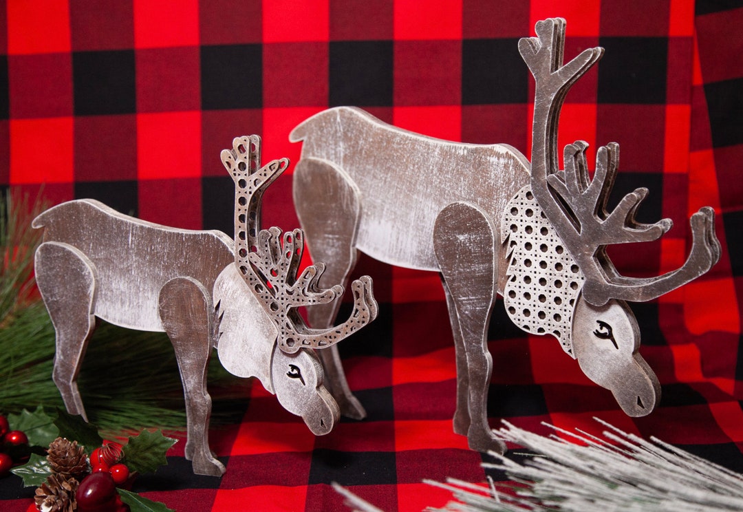 Standing Reindeer Decor Christmas 3d Reindeer Wood Art Etsy