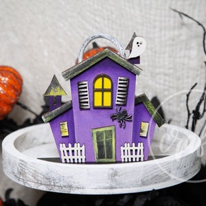 Standing Halloween Haunted House, Tiered Tray decor, Haunted House collection, Halloween 3D decor, Halloween set of standing haunted houses image 7