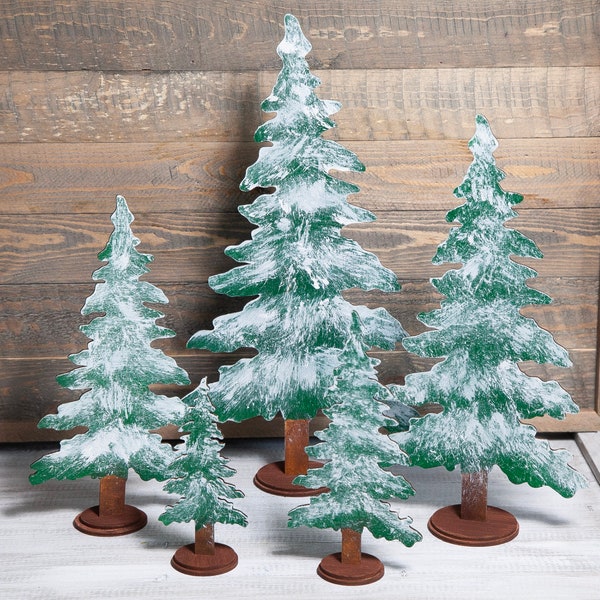Enchanting Winter Pine Forest - Handcrafted Wood Trees for Christmas Mantel Display