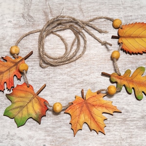 Hand Painted Fall Leaves Garland: Farmhouse Tiered Tray Decor