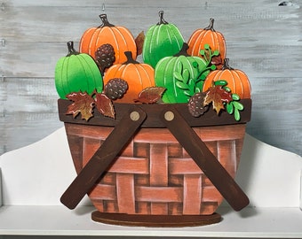 Handmade Pumpkins Basket Sign - Farmhouse Fall Decor - Festive Hand Painted Farmhouse Decor