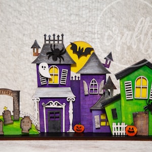 Standing Halloween Haunted House, Tiered Tray decor, Haunted House collection, Halloween 3D decor, Halloween set of standing haunted houses Set #2