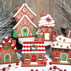 Christmas Gingerbread village, Christmas tiered tray decor, Standing Christmas houses collection, Christmas Set of standing houses