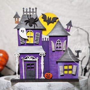 Standing Halloween Haunted House, Tiered Tray decor, Haunted House collection, Halloween 3D decor, Halloween set of standing haunted houses image 6