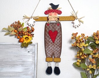 Unique Handmade Scarecrow Wall Hanger: Delightful Fall Decor for Your Home