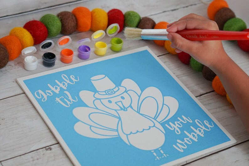 DIY Thanksgiving Canvas Prestenciled Canvas for Kids Etsy