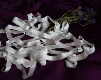Fita de seda de amoreira, fita de seda branca, fita de seda tingida à mão, fita de seda de buquê, fita para casamento, fita de seda de casamento, fita de seda