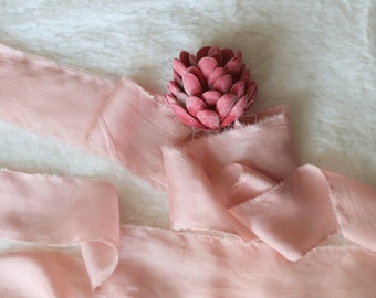 Pure Mulberry Silk Ribbon, Hand Dyed Silk Ribbon, Pink Silk Ribbon, Bouquet Silk Ribbon, Gift Mulberry Silk Ribbon