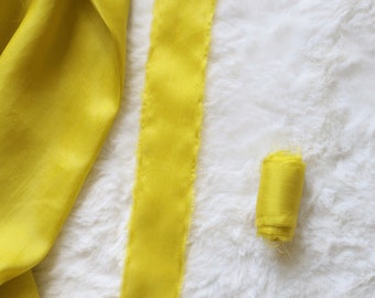 Hand Dyed Silk Ribbon,  Lemon Yellow Silk Ribbon, Pure Mulberry Silk Ribbon, Bouquet Silk Ribbon, Gift Mulberry Silk Ribbon,