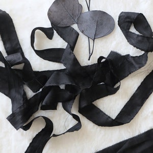 100 % Mulberry Silk Ribbon, Hand Dyed Silk Ribbon, Black Silk Ribbon, Pure Mulberry Silk Ribbon, Bouquet Silk Ribbon, Pure Handmade Silk