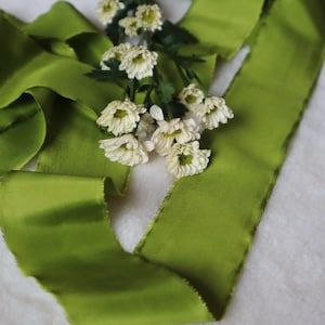 Luxe Mulberry Silk Ribbon, Olive Silk Ribbon, 100%  Hand dyed Silk Ribbon, Leaf Silk Ribbon, Ribbon For Wedding, Wedding Silk Ribbon, Ribbon