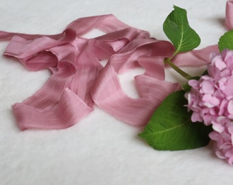 Fita de seda tingida à mão, fita 100% seda de amoreira, fita de seda para buquê, fita de seda rosa, fita para casamento, fita de seda para casamento