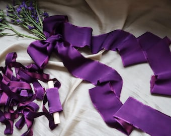 Fita de seda de amoreira, fita de seda roxa, fita de seda tingida à mão, fita de seda para buquê, fita para casamento, fita de seda para casamento, fita de seda
