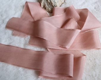 Hand Dyed Silk Ribbon 100%, Copper Blush Silk Ribbon, Pure Mulberry Silk Ribbon, Bouquet Silk Ribbon, Gift Mulberry Silk Ribbon