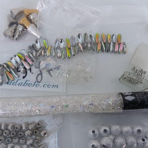 iridescent bead mix, clear and silver, glass and metal