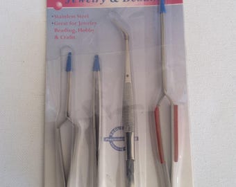 tweezer set (4 pc) for jewelry and beading