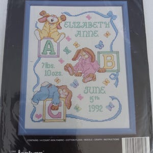 vintage cross stitch kit - Birth Sampler