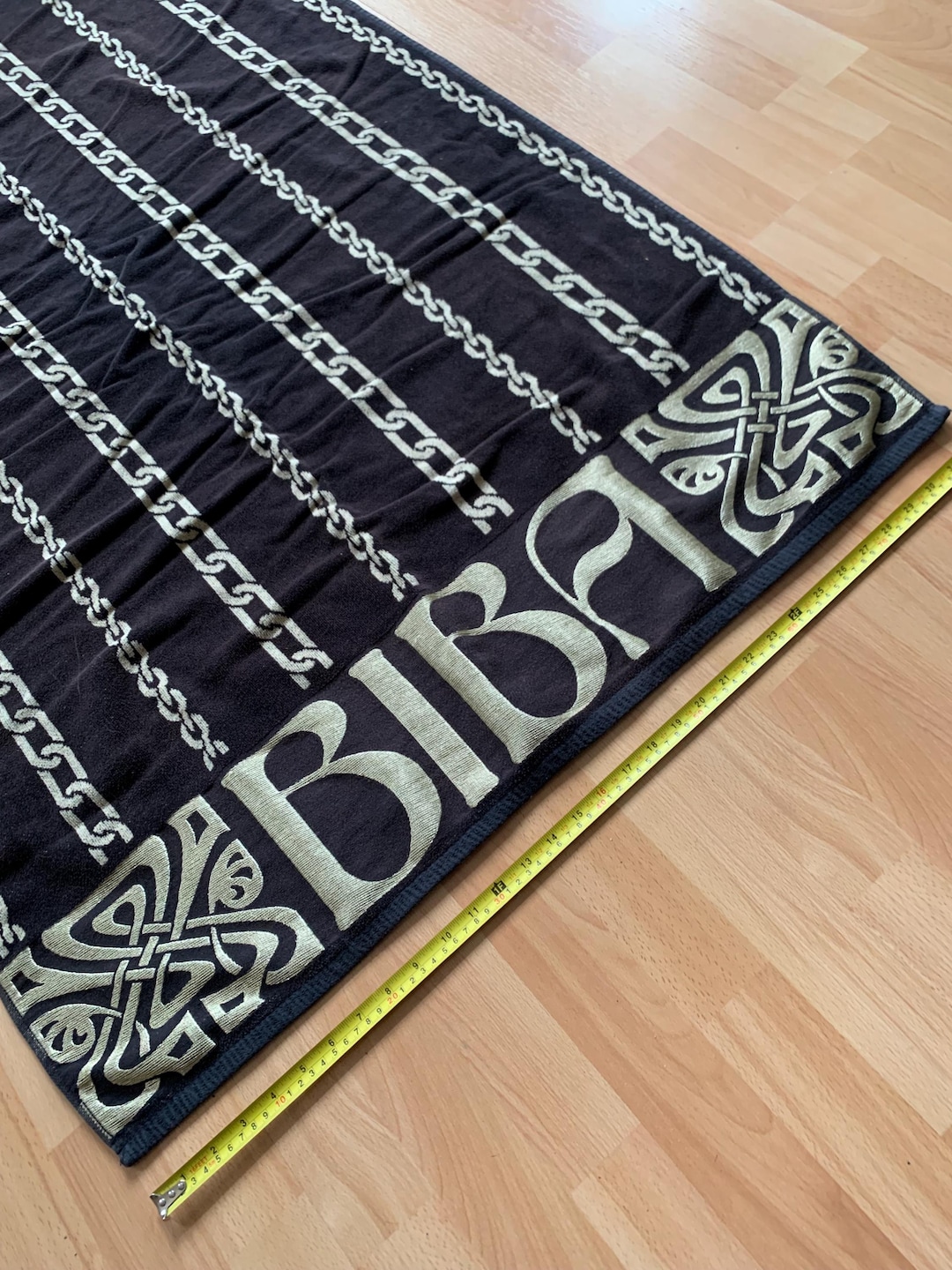 XL BIBA Black and Gold Chain Beach Towel With Embroidered Logo Details Etsy